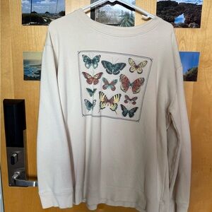 EARTHBOUND Cream Crew Neck Sweater with Butterfly Design